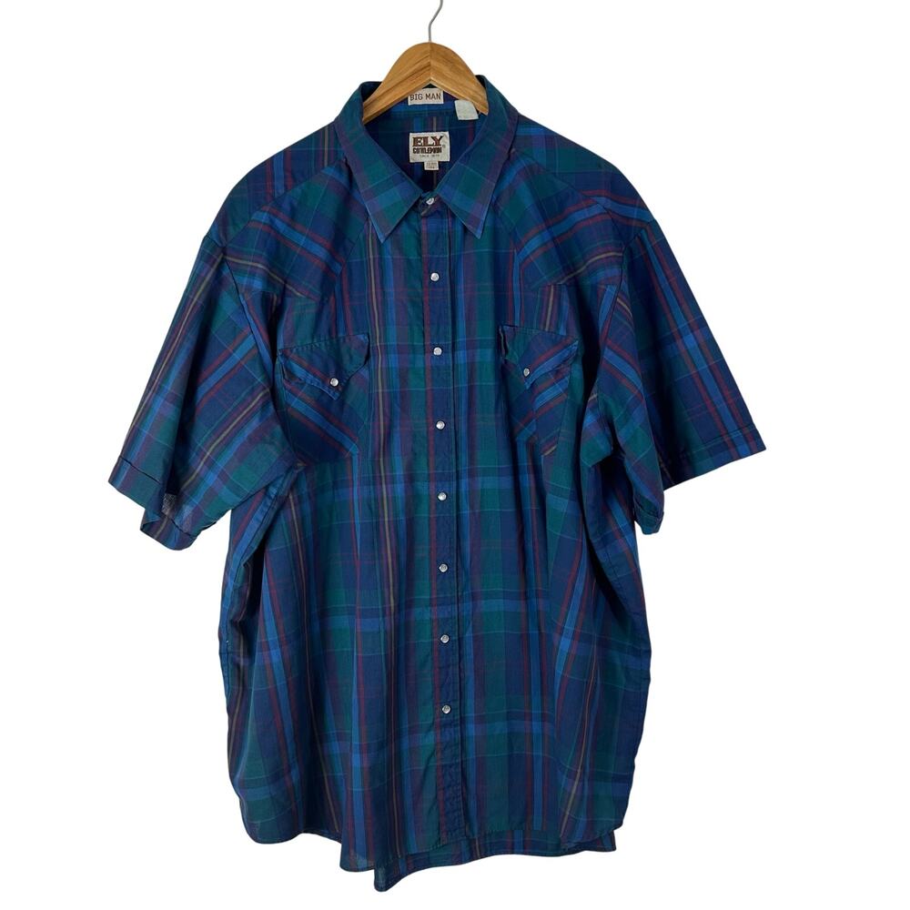 Ely Cattleman Men's‎ Shirt Big Man 3X Plaid Pearl Snaps Western Short Sleeve